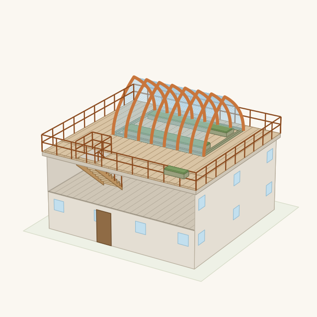 RoofPhab — flat-roof conversion with rooftop greenhouse